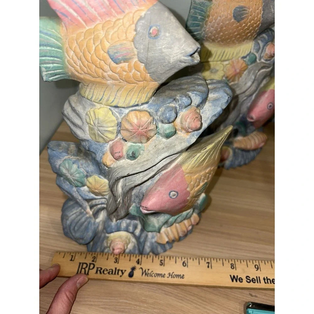 Bright Pastel Colored Ceramic Fish Figurines Bookends Book Shelf Decor Tropical